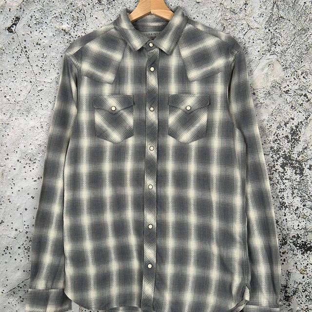 AllSaints Men's Shirt - Grey/Cream - S on Productcaster.