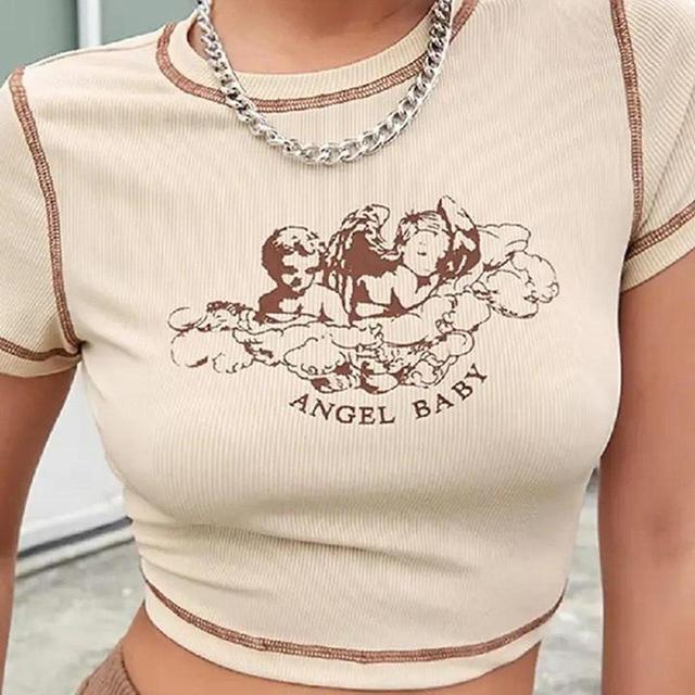 Custom Women's Crop top - Cream/Tan - L on Productcaster.