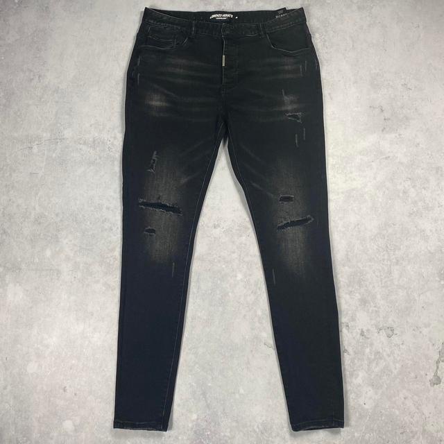 Men's Distressed Jeans - Black/Grey - 34" on Productcaster.