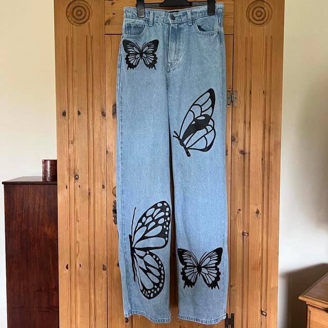 Women's Wide leg Printed Jeans - Blue/Black - UK 8 on Productcaster.