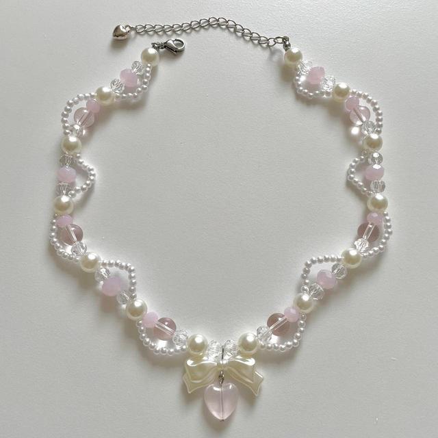 Handmade Women's Necklace - Pink/White on Productcaster.