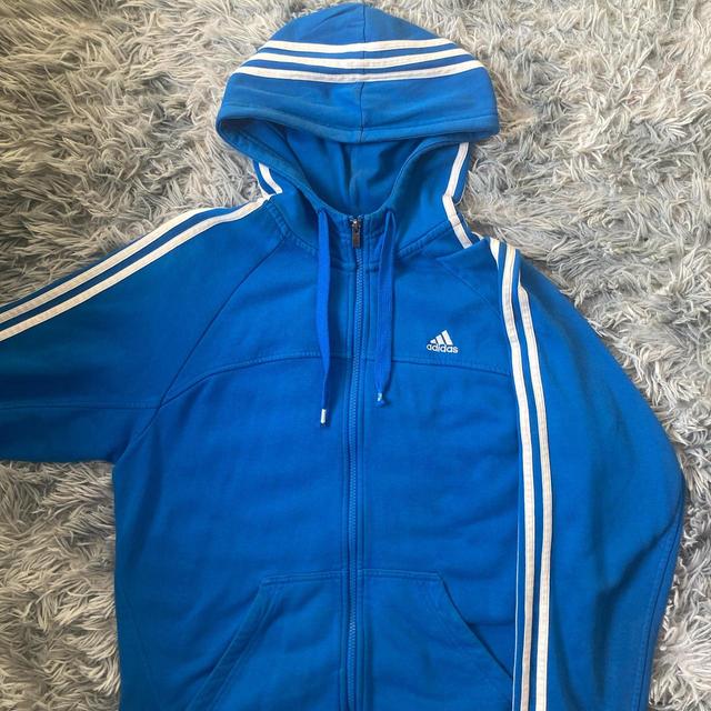 Adidas Men's Hoodie - Blue/White - M on Productcaster.