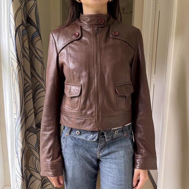 F&F Women's Leather Jacket - Brown - UK 12 on Productcaster.