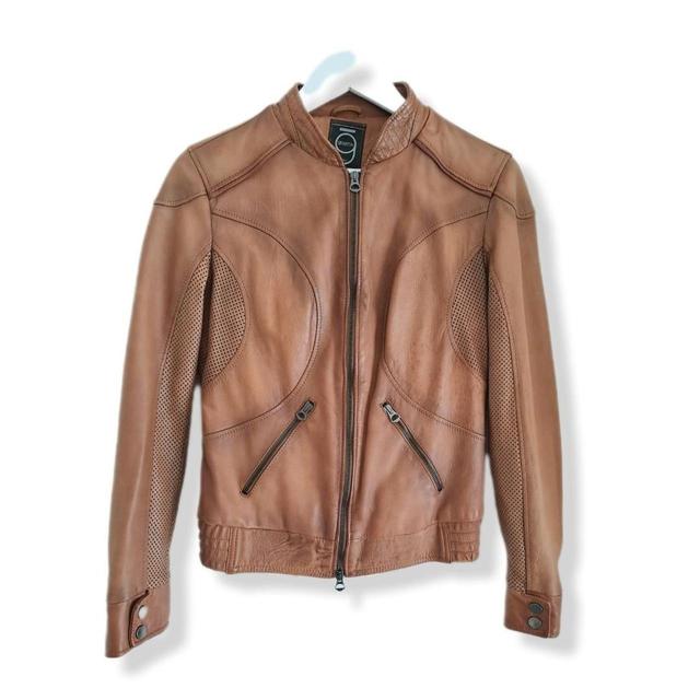 Women's Leather Jacket - Tan - S on Productcaster.