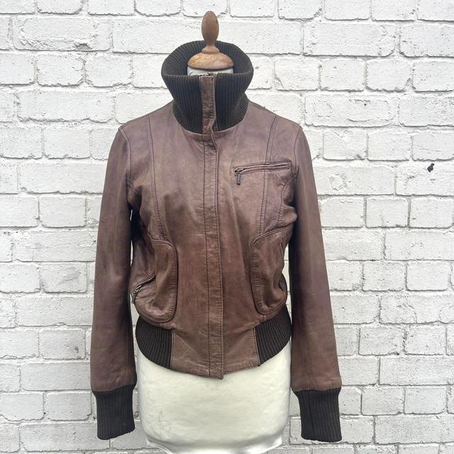 Oasis Women's Leather Jacket - Brown - UK 12 on Productcaster.