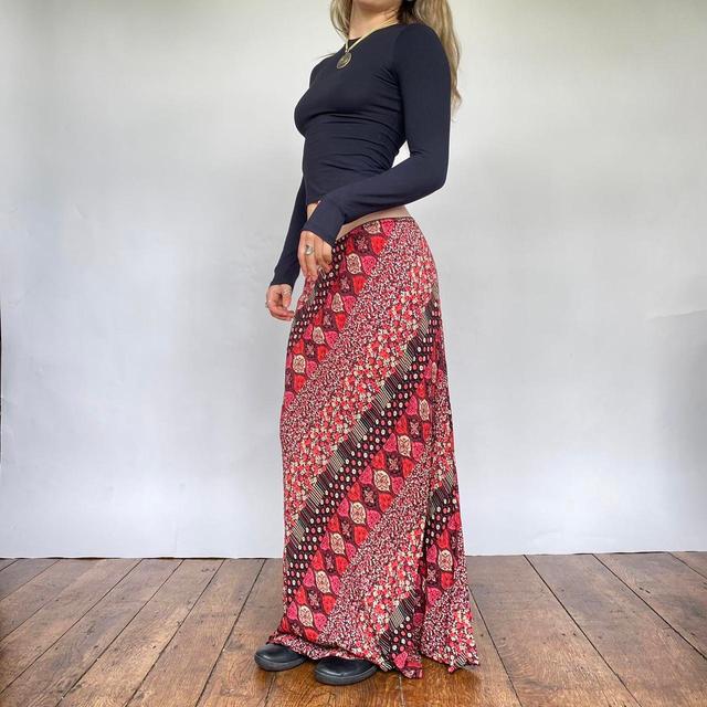 Vintage Women's Maxi Skirt - Red/Multi - UK 12 on Productcaster.