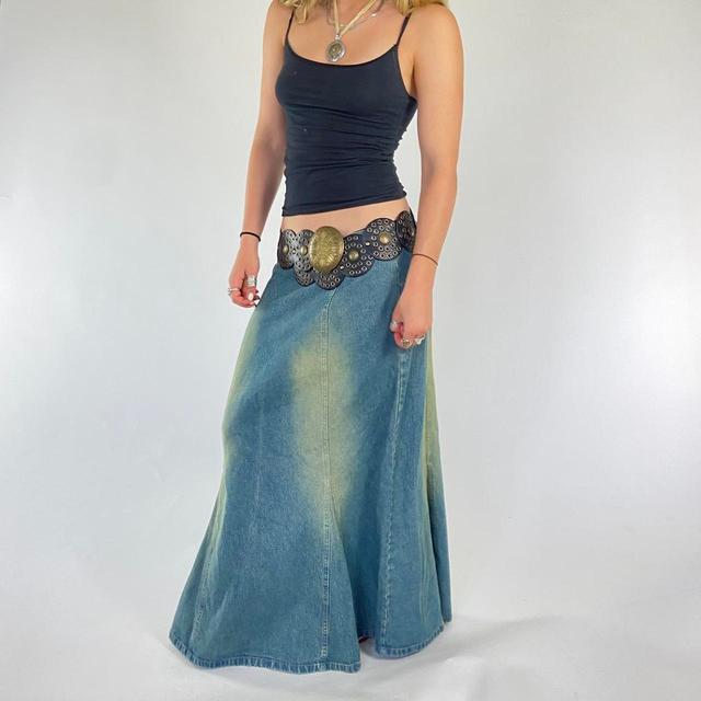 Vintage Women's Maxi Skirt - Blue/Green - UK 14 on Productcaster.