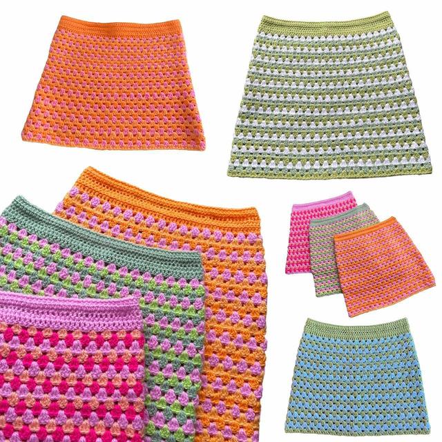 Handmade Women's Mini Skirt - Pink/Green - S on Productcaster.