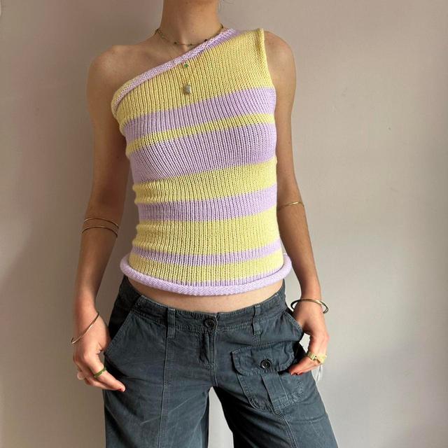 Handmade Women's Crop top - Yellow/Purple - M on Productcaster.