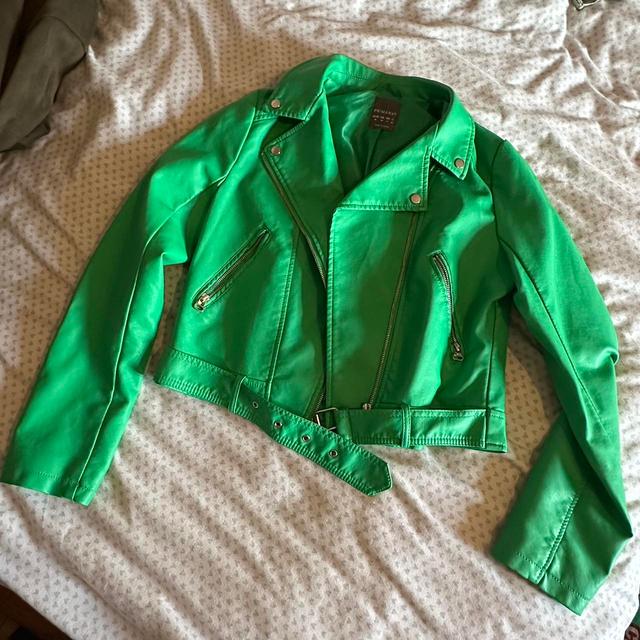 Primark Women's Leather Jacket - Green - UK 10 on Productcaster.