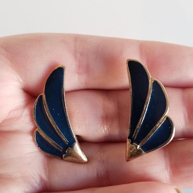 Vintage Women's Earrings - Navy on Productcaster.