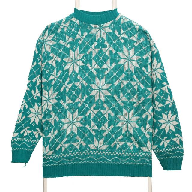 Vintage Women's Jumper - Green/Blue - L on Productcaster.