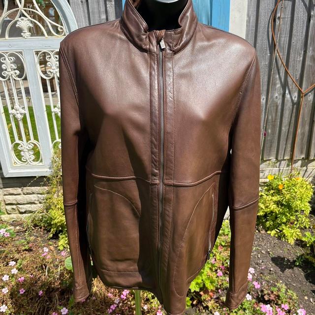 Massimo Dutti Men's Leather Jacket - Brown - XL on Productcaster.