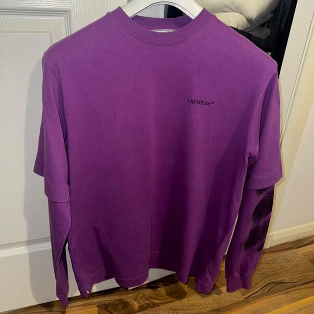 Off-White Men's T-shirt - Purple - M on Productcaster.