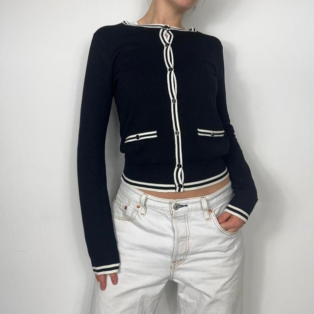 Vintage Women's Cardigan - Black/White - S on Productcaster.