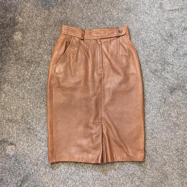 Vintage Women's Leather Skirt - Brown - XS on Productcaster.