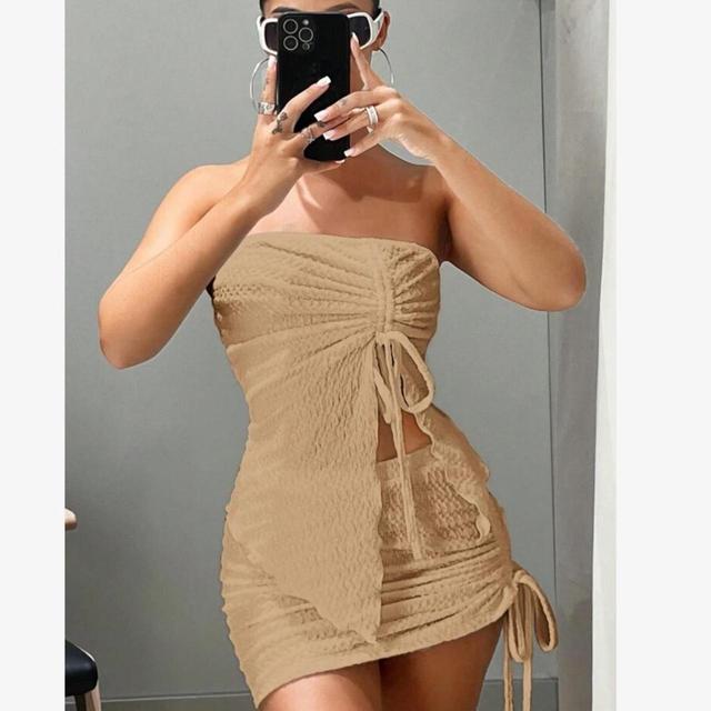 Vintage Women's Bodycon Dress - Tan/Cream - 12 on Productcaster.