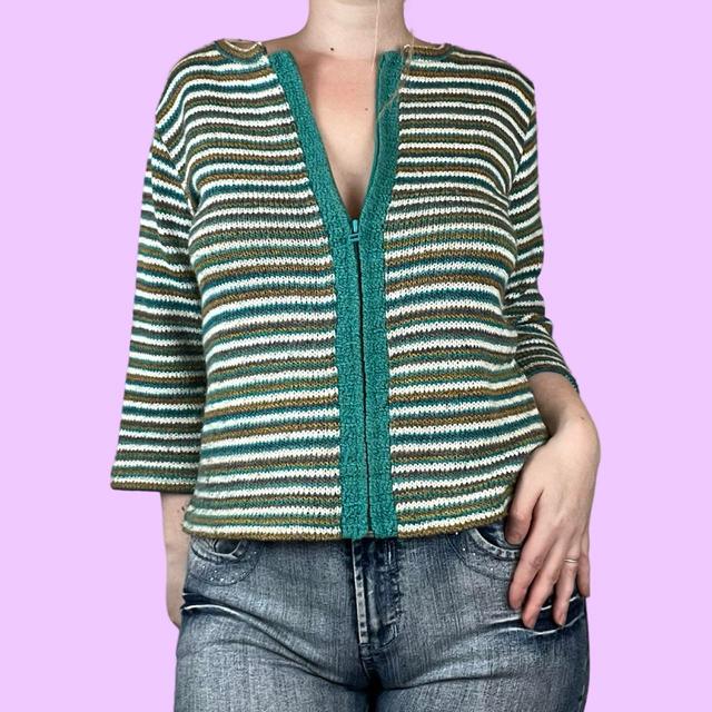 Vintage Women's Cardigan - Green/White - M on Productcaster.