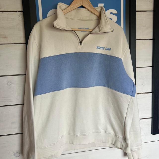 Route One Men's Sweatshirt - Cream/Blue - M on Productcaster.