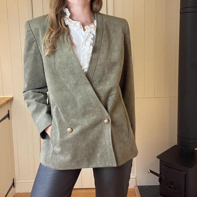 Vintage Women's Blazer Jacket - Green - M on Productcaster.