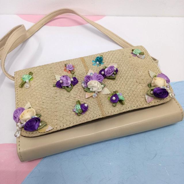 Preloved Women's Shoulder bags - Cream/Purple on Productcaster.