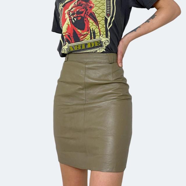 Vintage Women's Mini Skirt - Khaki - UK 8 on Productcaster.