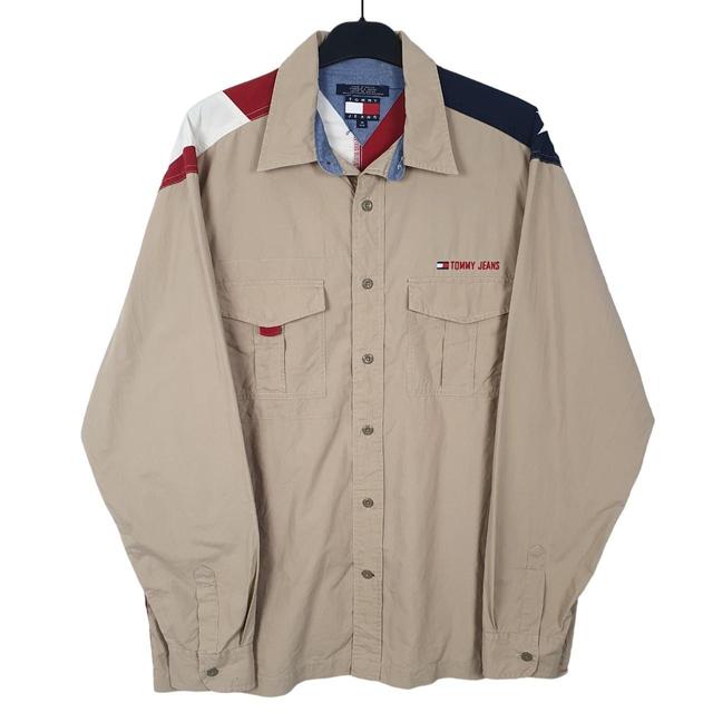 Tommy Hilfiger Men's Shirt - Cream/Navy - L on Productcaster.