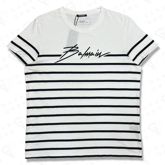 Balmain Men's T-shirt - White/Black - XL on Productcaster.