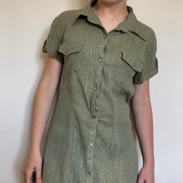 Bay Trading Women's Shirt Dress - Green/Gold - S on Productcaster.