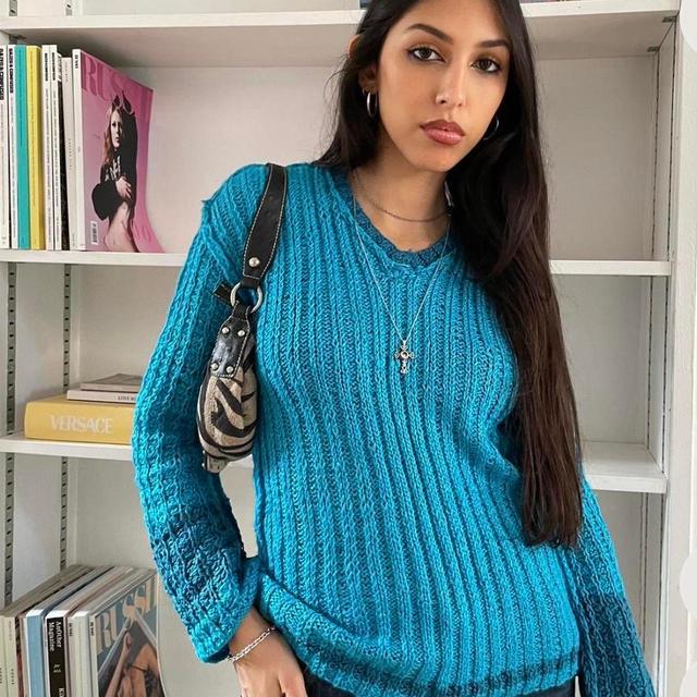 Vintage Women's Jumper - Blue - S on Productcaster.