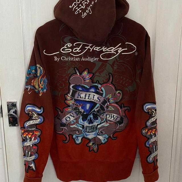 Ed Hardy Women's Hoodie - Red/Burgundy - S on Productcaster.