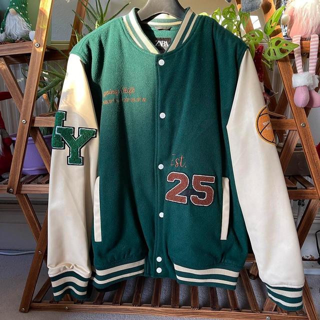 Zara Men's Varsity Jacket - Green - XL on Productcaster.