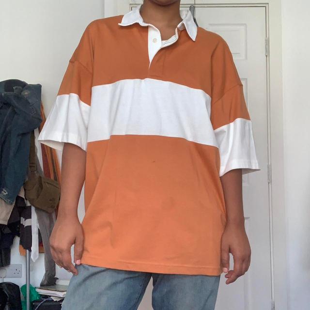 H&M Men's Polo shirt - Orange/White - L on Productcaster.