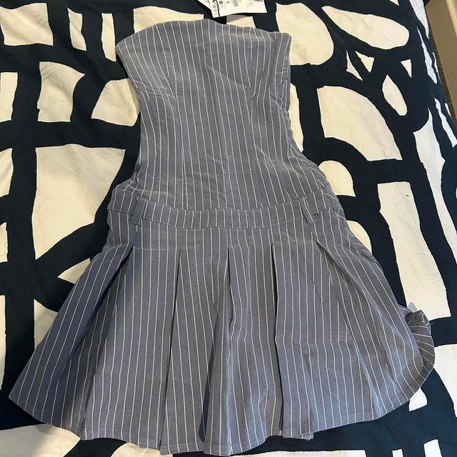 Bershka Women's Pleated Dress - Blue/Grey - S on Productcaster.