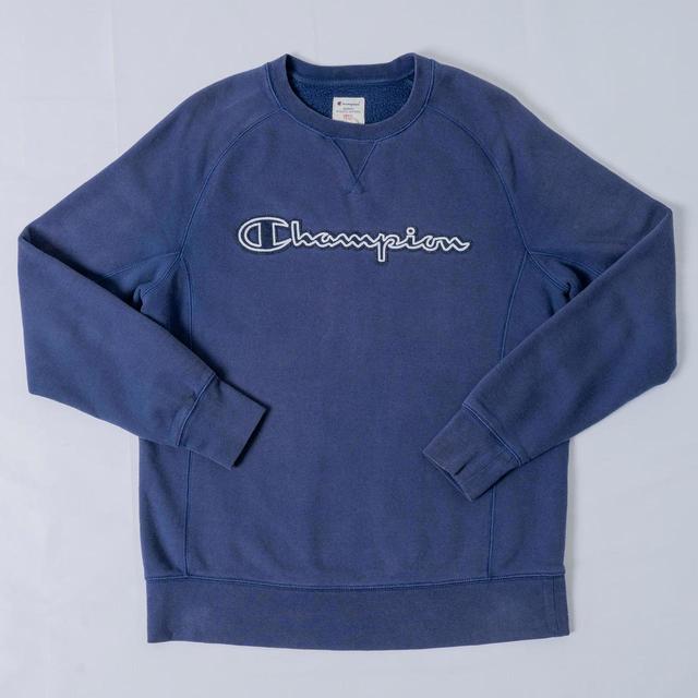 Champion Men's Sweatshirt - Blue/White - S on Productcaster.