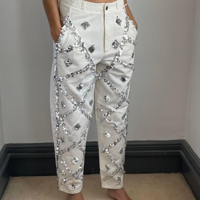 Philosophy di Lorenzo Serafini Women's Embellished Jeans - White/Cream - 28" on Productcaster.