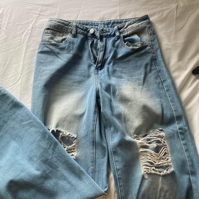 Vintage Women's High waisted Distressed Jeans - Blue - UK 10 on Productcaster.