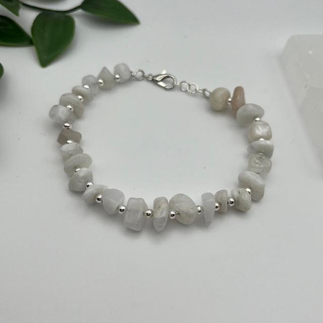 Handmade Women's Bracelet - Silver/White on Productcaster.