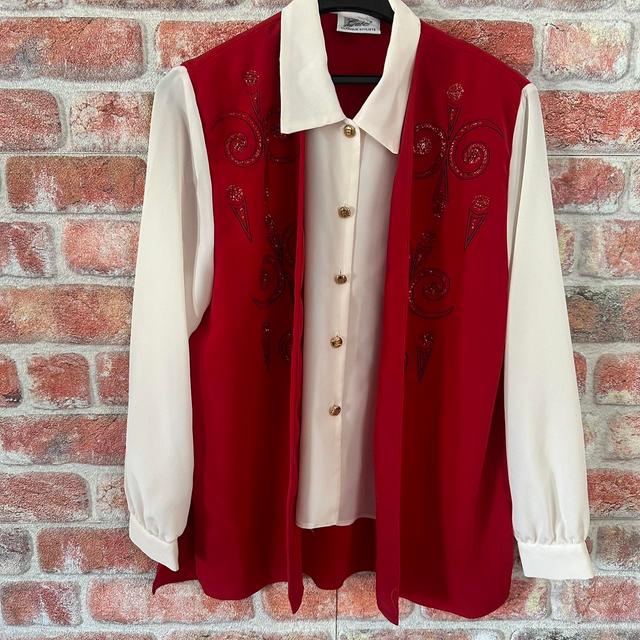 Vintage Women's Blouse - Red/White - 14 on Productcaster.