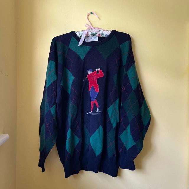 Vintage Women's Jumper - Navy/Green - M on Productcaster.