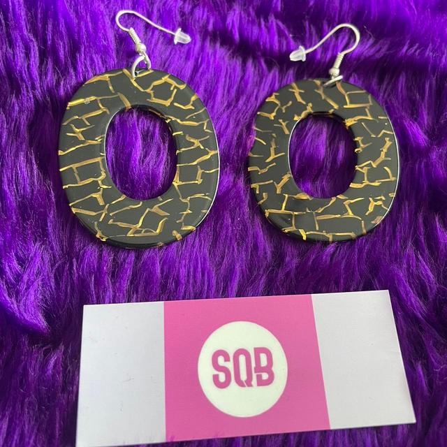 Women's Earrings - Black/Gold on Productcaster.