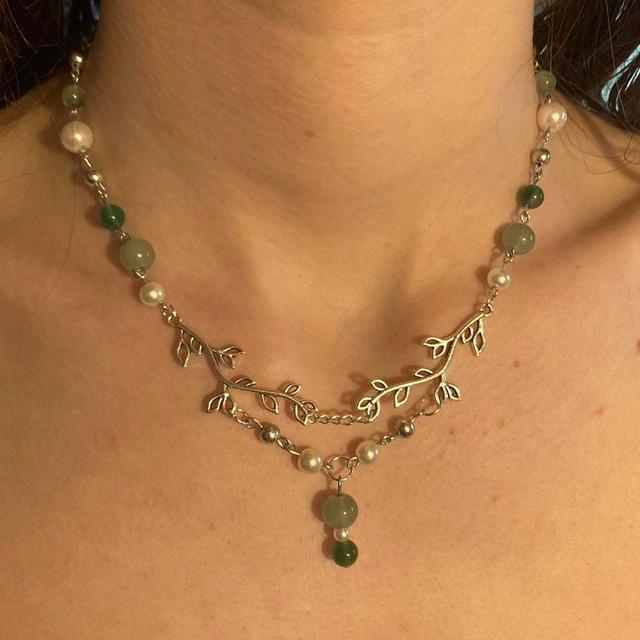 Handmade Women's Necklace - Silver/Green on Productcaster.