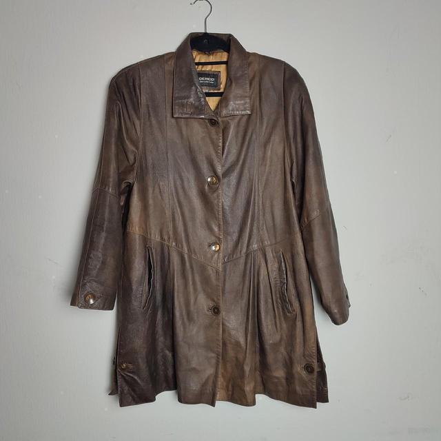 Women's Leather Jacket - Brown/Gold - UK 10 on Productcaster.