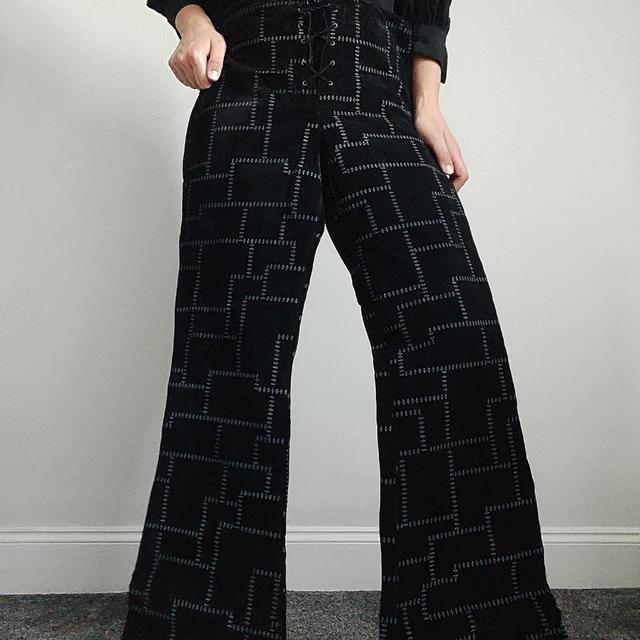 Vintage Women's High waisted Patched Trousers - Black/White - UK 8 on Productcaster.