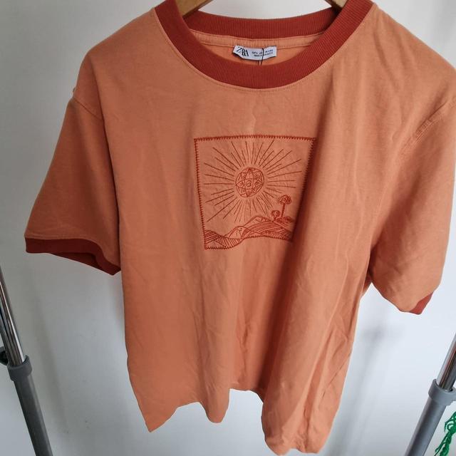 Zara Men's T-shirt - Tan/Multi - M on Productcaster.