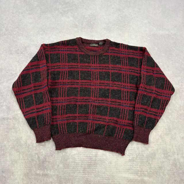 Vintage Men's Jumper - Grey/Burgundy - L on Productcaster.