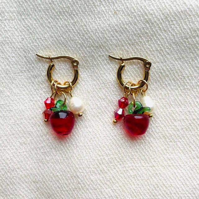 Handmade Women's Earrings - Red/Gold on Productcaster.