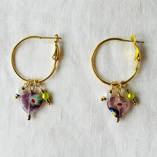 Custom Women's Earrings - Gold/Purple on Productcaster.