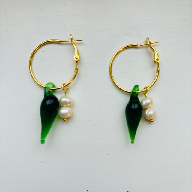 Handmade Women's Earrings - Gold/Green on Productcaster.