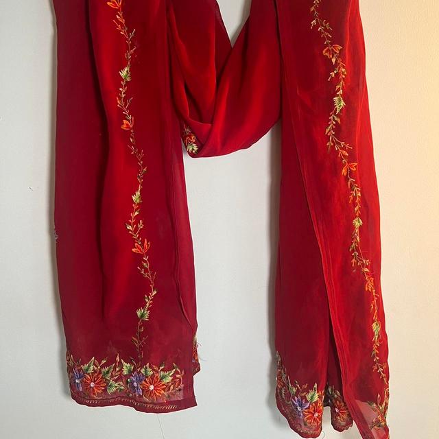 Handmade Women's Scarf - Red/Multi on Productcaster.